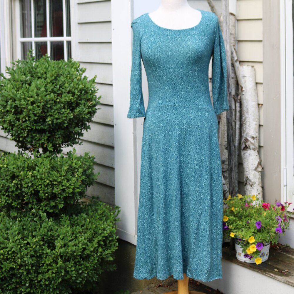 The Territory Ahead Turquoise Geometric Print Stretch Modal Cotton Midi Dress S